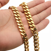 Bransoletka lub naszyjnik z łańcuszkiem Cool6mm-14mm dla mężczyzn Miami Cuban Link, stal nierdzewna, złoto, 12mm-24 cale lub 61 cm