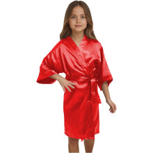 Kids Girls Silky Satin Kimono Robe for Spa Wedding Birthday Party Red 5-6 Years