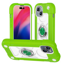 Kompatibilní s krytem iPhone 15Plus, 6,7" otočný 360 kroužkový stojánek, robustní nárazuvzdorný kryt vojenské úrovně, zelený