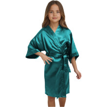 Kids Girls Silky Satin Kimono Robe for Spa Wedding Birthday Party Green 5-6 Years