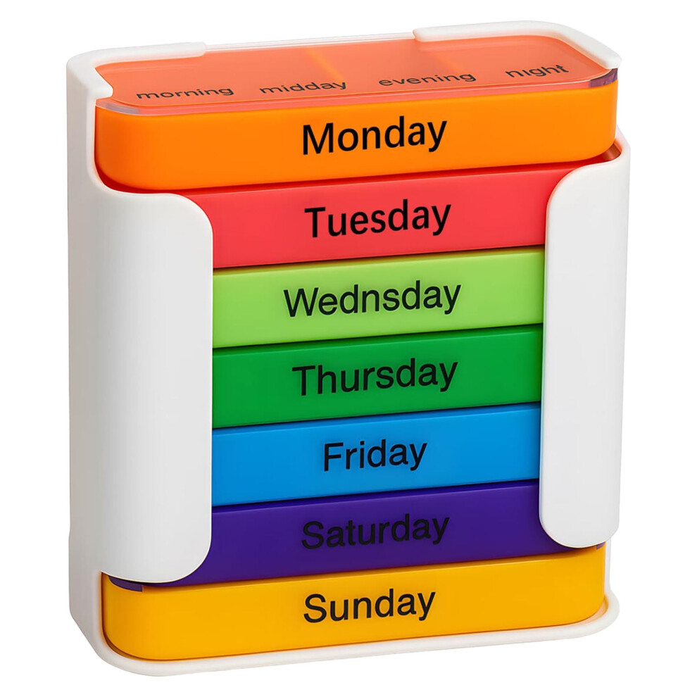 7-Day Weekly Pill Organizer With Stackable Compartments, 4 Times A Day (Morning, Noon, Evening, Bedtime) Medication Management System