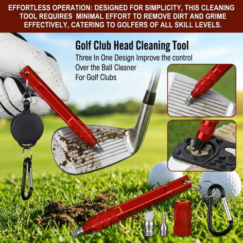 (Red Pull Ring) 3-in-1 Golf Club Cleaner & Ball Control Tool 2