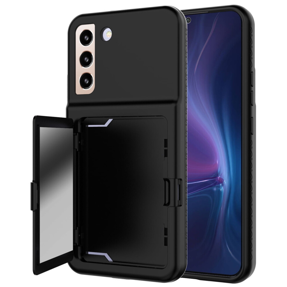 Galaxy S22 Card Holder Wallet Case Â Shockproof Hybrid Pc/Rubber, Hidden Mirror, Lightweight, Dual-Layer, Compatible With Samsung Galaxy S22 5G, 9065194486284