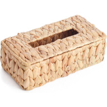 Water Hyacinth Handwoven Tissue Box Cover, 9.8x5.1x3.5", Natural Wicker Napkin Holder, Rustic Decor for Table/Bathroom/Office