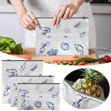 Bolsas de almacenamiento reutilizables de papel de aluminio, sellables, con cierre de cremallera, etiqueta, compatibles con congelador, mariscos,