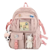 Kawaii-Rucksack, ästhetisches Damen-Rucksack-Design, Bärenpuppen-Abzeichen, Farbe Rosa
