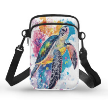 Doppellagige Schultertasche für Damen und Herren, Outdoor-Reisetasche aus Polyester, 11 x 5 x 18 cm, Aquarell-Meeresschildkröten-Spritzer