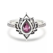 925 Silver Plated Women Lotus Flower Rings Pear Zircon Crystal Ring Jewelry-#5-10