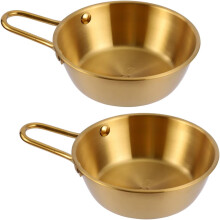 2-Pack 304 Stainless Steel Makgeolli Bowls, 4.7" Gold Rice Wine Bowls with Handle – Compatible with Hiking, Camping & Soup (10 oz)