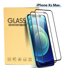 Protector de pantalla compatible con iPhone Xs Max - Cristal templado transparente, compatible con fundas, paquete de 2