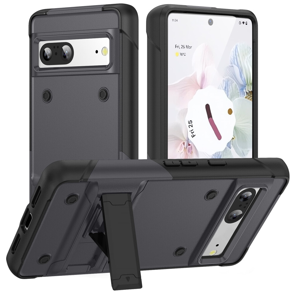 For Google Pixel 7A Case With Built-In Kickstand, Heavy Duty Hybrid Shockproof Rugged Phone Cover For Google Pixel 7A, Gray 9097180884255