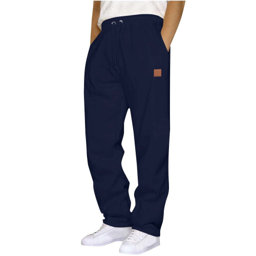 SYMOID Big & Tall4XL Navy Casual Παντελόνι - Ελαστική Μέση Ίσια Γόνατα, Πολυεστέρας Γρήγορου