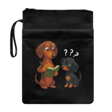 Dachshund Pattern Design Polyester Fabric Book Protector for Reading Lovers - Vintage for Home Study & Portable Organization Pocket, 11.4 X 8.66 Inch
