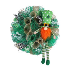 Corona del Día de San Patricio, trébol irlandés y gnomo duende para colgar en la puerta, figura de piernas largas para decoración navideña,