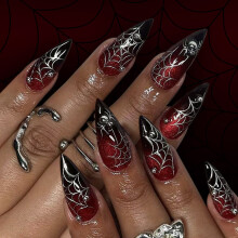 Halloween Press-on Nails Almond Spiders Glossy Full Cover