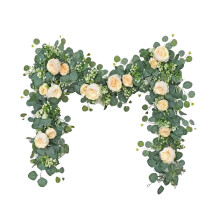 Guirlande de fleurs artificielles de 1,80 m avec roses blanches et gypsophile, idéale comme centre de table pour un mariage, chemin de table ou