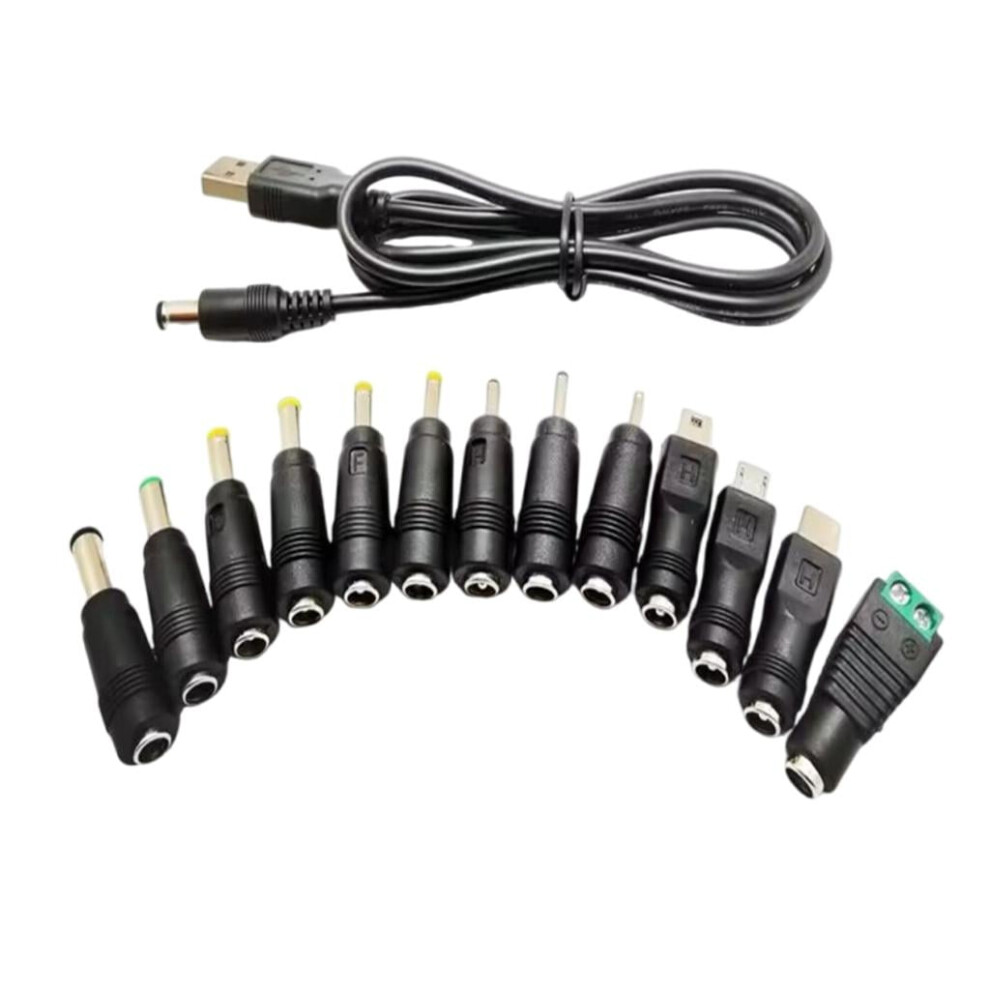 Honcll Universal 5V Usb To 5.5X2.1mm Power Cable Usb Power Charger Plug Adapter With 13 Interchangeable Connectors For Speaker 9132278081052