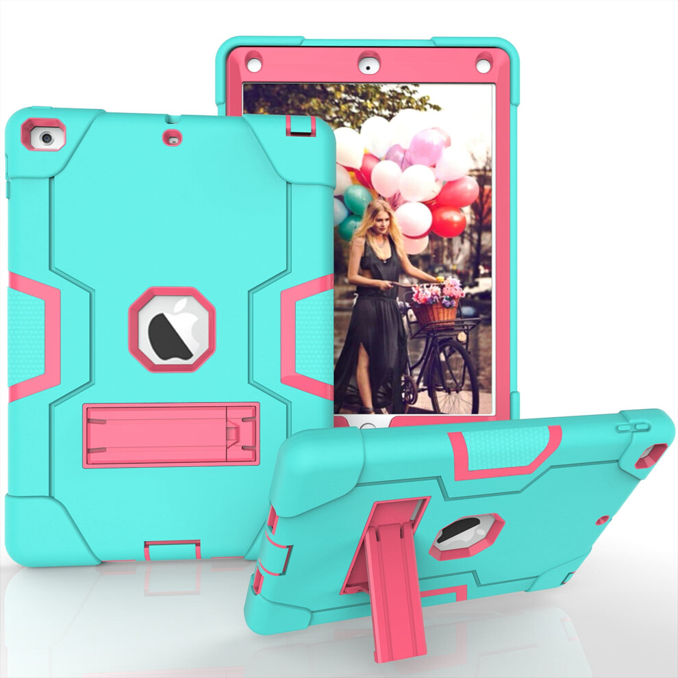 Heavy Duty Rugged Shockproof Stand Case For Ipad 5Th Gen (2017) & Ipad 6Th Gen (2018) Â Compatible With Ipad 5/6 Â Mint+Rose 9097180884361