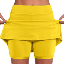 Women's Skort Women's Pocket Pants Solid Mid Waist Culottes Short Skirts Skinny Pants Tennis Skorts for Women Women's Skorts Women's Skirts(Yellow,S)