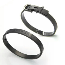 Roman Numeral Cuff Bangle Bracelet Set 2 pcs Black