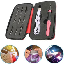 Juego de ganchos de ganchillo con luz: recargables, ajustables, portátiles y compatibles con materiales para manualidades.