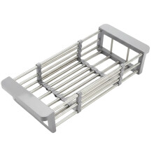 Stainless Steel Sink Organizer with Adjustable Boom, Retractable Drain Basket for Vegetables & Dishes – Compatible with Standard Sinks