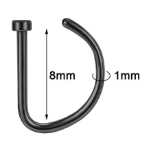 1/4 pezzi 18G Orecchino per naso in acciaio inossidabile a forma di D, gioiello per piercing alla narice 8/10 mm - Nero - 8 mm (1 pezzo)
