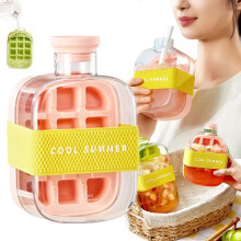 2-in-1 Ice Tray Bottle: Press-to-Cold Silicone Mold & Kettle, 500ml/17oz, Lid + Bin, Touch-Free Release, Freezer-Safe, for Coffee/Juice