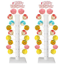 Présentoir à gâteaux en bois (lot de 2), présentoir à desserts, 60 supports à sucettes, montage facile, décoration polyvalente pour