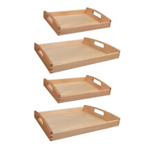 4Pcs Wooden Serving Trays with Handle Rectangular Shape