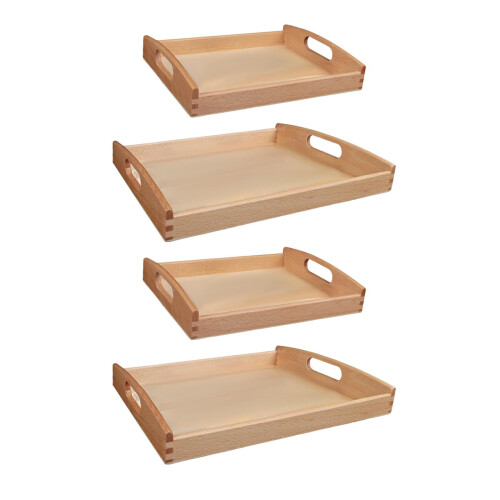 4Pcs Wooden Serving Trays with Handle Rectangular Shape