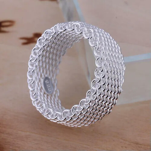 925 Sterling Silber Flexibler Ring, schlichtes Mesh-Ring, plattiert, B2-10