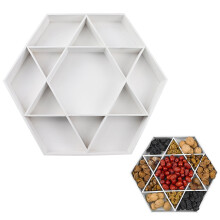 Plateau à dessert hexagonal en bois avec séparateurs – Blanc, idéal pour la maison, les fêtes et le thé de l'après-midi