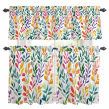 Colorful Watercolor Leaf Kitchen Curtains & Valances Set, Easter-Themed, Rod Pocket, 27.5x36in, 3-Piece