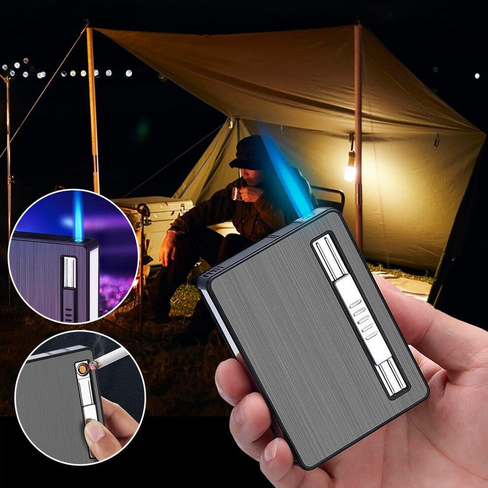 Portable Cigarette Case with Torch Lighter, Windproof Refillable Double Jet Lighter for 20 Regular Cigarettes â Compatible with Standard Cigarettes