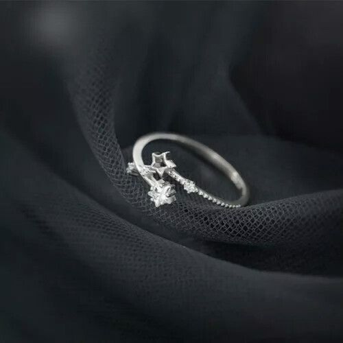 925 Sterling Silver Tiny Star Dainty Thin Pinkie Ring Adjustable A3196-Silver-5
