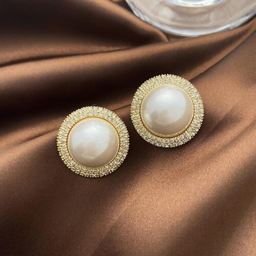 (Gold) Luxus 925 Silber Ohrringe mit Perle & Strass