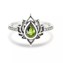 925 Silver Plated Women Lotus Flower Rings Pear Zircon Crystal Ring Jewelry-#3-8