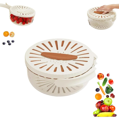 3-in-1 Fruit Fly Proof Bowl with Mesh Basket & Foldable Handle (Brown), Compatible with Standard Sinks