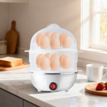 Egg Cooker, Stainless Steel Boiled Egg Maker, Double Layer Breakfast Appliance For Home, Kitchen, Soft Or Hard Eggs(White)