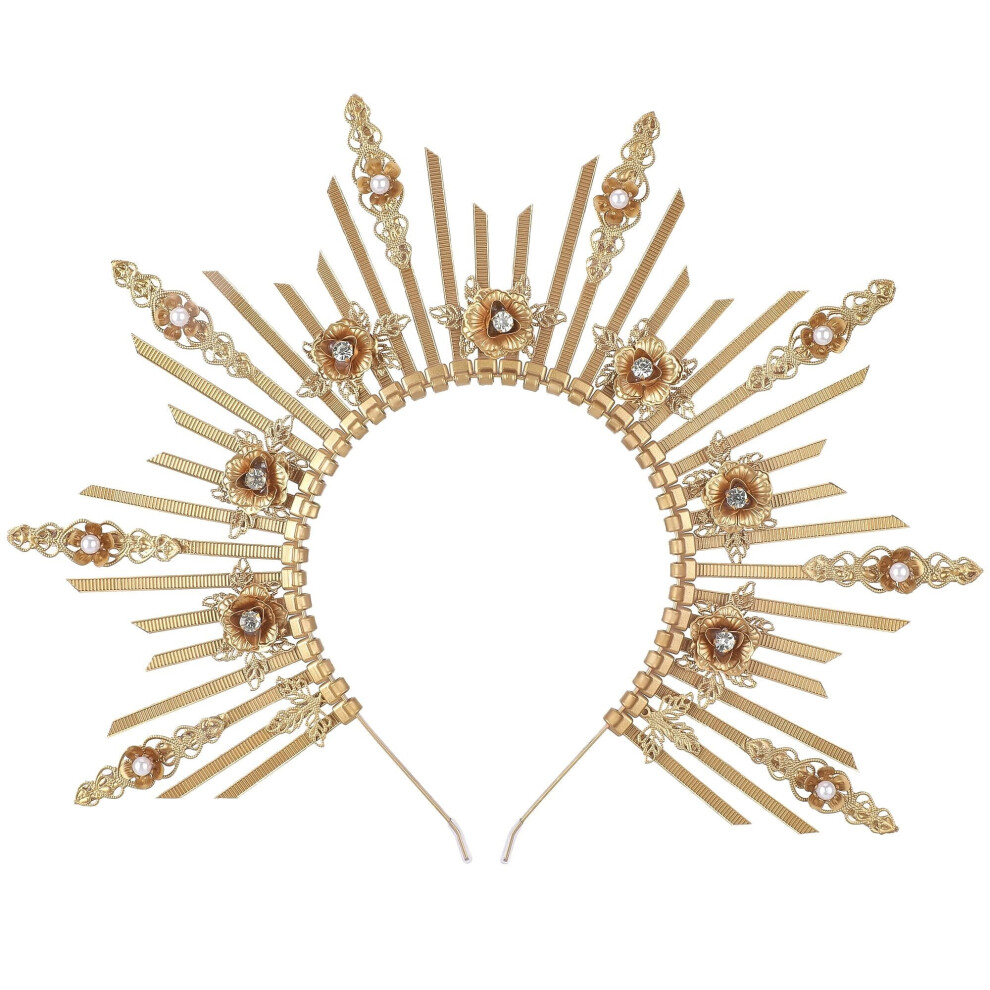 Unisex Gold Greek Goddess Sun Headband Â Spiked Halo Crown, Compatible With Renaissance, Halloween & Cosplay