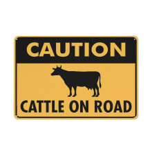 Caution Cattle On Road Sign Outdoor Signs Uv Ink Printed For House And Business (Aluminum) Size: 12 x 16 inch