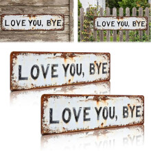 Love You, Bye Vintage Metal Wall Sign, 16x4 Inch Aluminum Rustic Wall Art, Farmhouse Style Hanging Plaque Decor (2pcs, White)