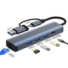 USB 3.0 to Ethernet Adapter 5-In-1 Multiport Hub Gigabit LAN 3x USB 3.0 Type-C Power Supply for Laptop PC Accessories Christmas Gifts Home