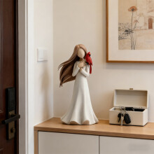 Cardinal Memorial Statue 6.5", White Resin Angel Figurine with Red Bird for Sympathy – Compatible with Home & Funeral Displays