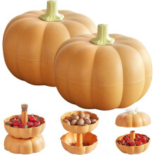 JOYO Pumpkin Snack Holder, Double-Layer Bowl with 3 Compartments & Toothpick Storage – Halloween Candy Serving Container (2PC, Orange)