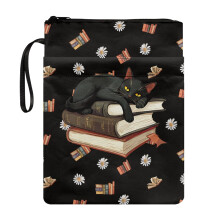 Black Cat and Daisy Pattern Book Protector, 1 pc Polyester Fabric Lightweight Reusable for Classroom Library, 11.4 Inch X 8.66 Inch