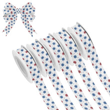 5 Rolls Christmas Ribbon 1.5 inch Wide Decorative Ribbon for Gift Wrapping and Holiday Decorations Stars and Stripes Puttern Flower