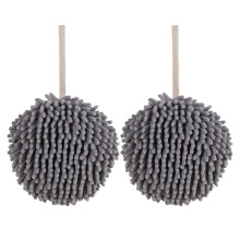 2 Pack Chenille Hand Drying Towels - Super Absorbent Bathroom Towel Set, Soft Hanging Ball Towels for Quick Drying, Home Essentials, White & Gray