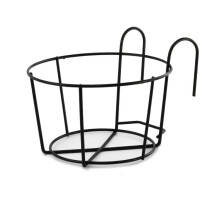 (Black, L) Iron Plant Hanger for Balcony Railing - Black/White